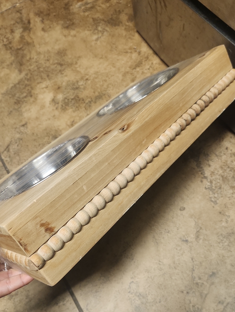 Wooden Double Pet Bowl Stand with Stainless Steel Bowls - Picture 3 of 3
